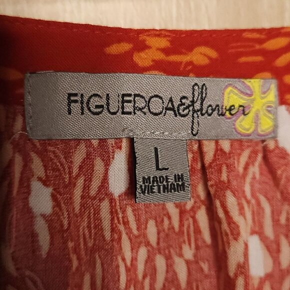 Figueroa & Flower Red Blue Floral Silky Blouse Large - Picture 5 of 7